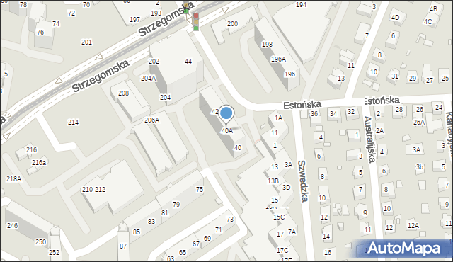 Wrocław, Estońska, 40A, mapa Wrocławia