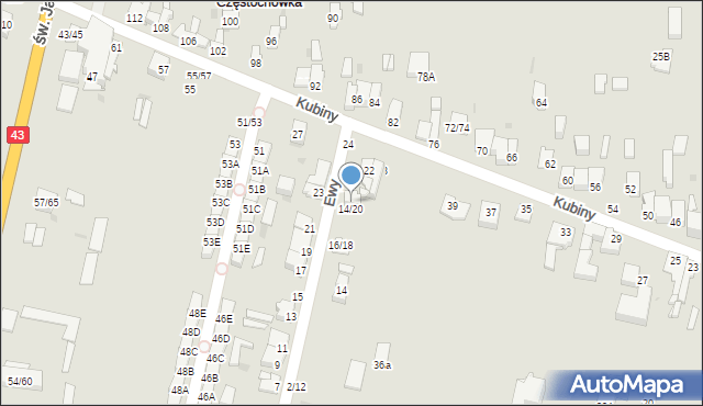 Częstochowa, Ewy, 20, mapa Częstochowy