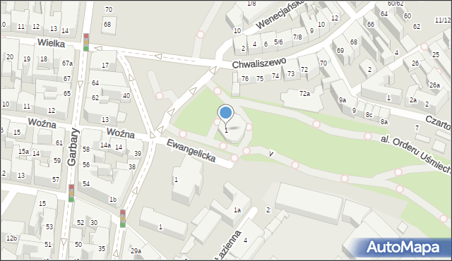 Poznań, Ewangelicka, 1, mapa Poznania