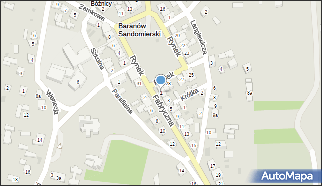 Baranów Sandomierski, Fabryczna, 1, mapa Baranów Sandomierski