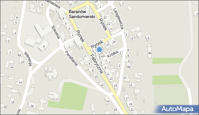 Baranów Sandomierski, Fabryczna, 3, mapa Baranów Sandomierski