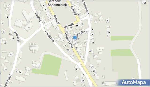 Baranów Sandomierski, Fabryczna, 9, mapa Baranów Sandomierski