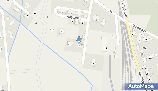 Mysłakowice, Fabryczna, 9, mapa Mysłakowice