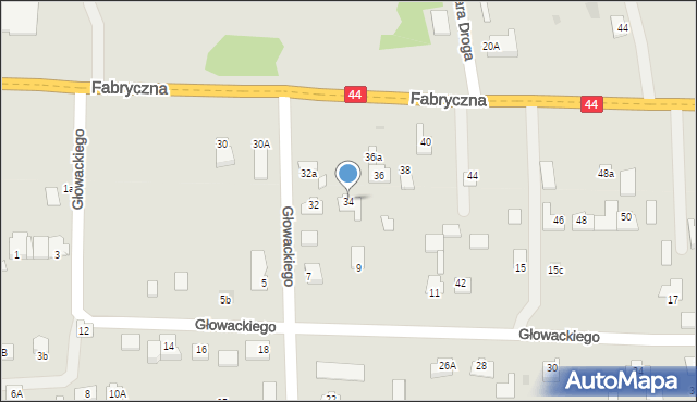 Oświęcim, Fabryczna, 34, mapa Oświęcimia