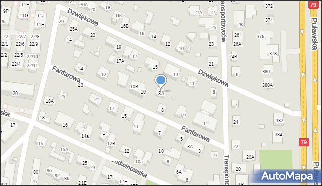 Warszawa, Fanfarowa, 8A, mapa Warszawy