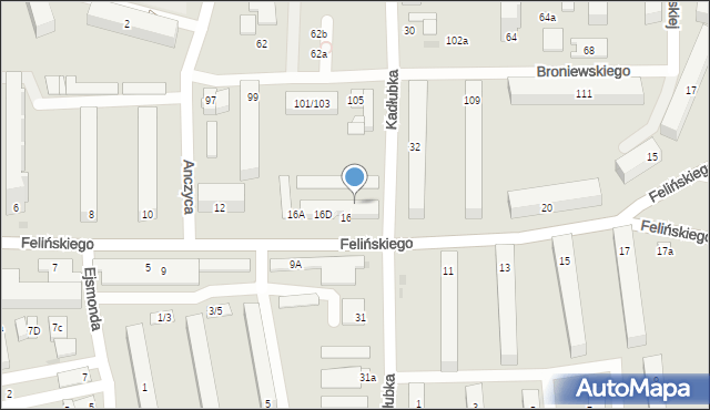 Łódź, Felińskiego Alojzego, 16H, mapa Łodzi