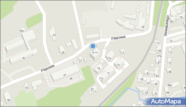 Bielsko-Biała, Filarowa, 7, mapa Bielsko-Białej