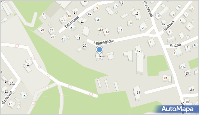 Bielsko-Biała, Filatelistów, 15, mapa Bielsko-Białej