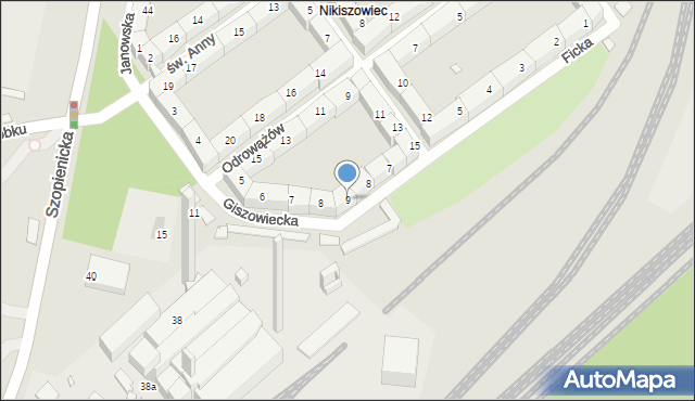 Katowice, Ficka Alojzego, ks., 9, mapa Katowic