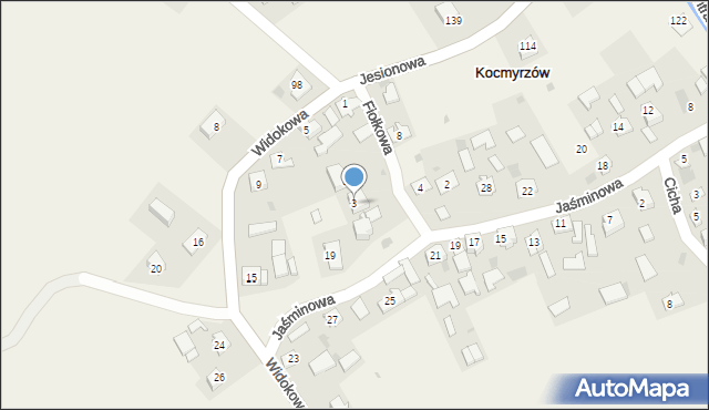 Kocmyrzów, Fiołkowa, 3, mapa Kocmyrzów