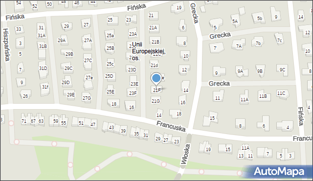 Koszalin, Fińska, 21F, mapa Koszalina