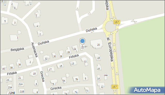 Koszalin, Fińska, 22, mapa Koszalina