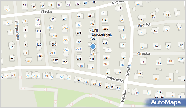 Koszalin, Fińska, 23E, mapa Koszalina