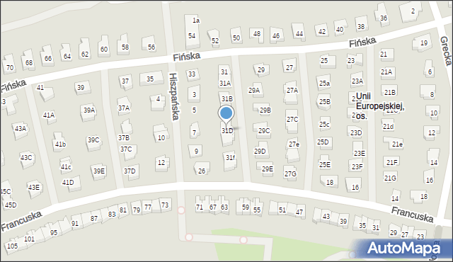 Koszalin, Fińska, 31D, mapa Koszalina