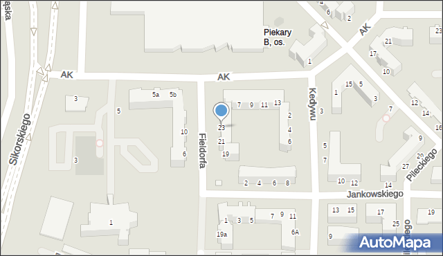 Legnica, Fieldorfa-Nila Augusta Emila, gen., 23, mapa Legnicy