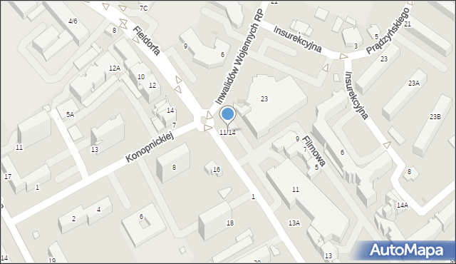 Ostrołęka, Fieldorfa-Nila Augusta Emila, gen., 11/14, mapa Ostrołęka