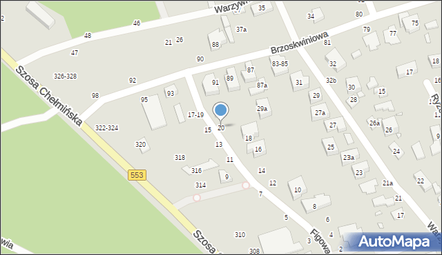 Toruń, Figowa, 20, mapa Torunia