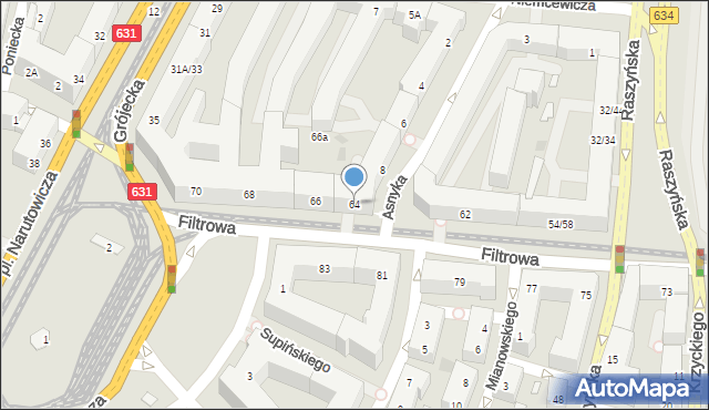 Warszawa, Filtrowa, 64, mapa Warszawy