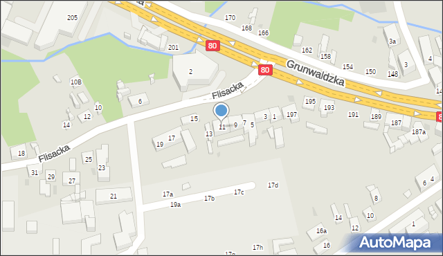 Bydgoszcz, Flisacka, 11, mapa Bydgoszczy