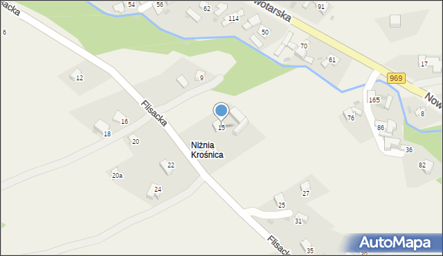 Krośnica, Flisacka, 15, mapa Krośnica