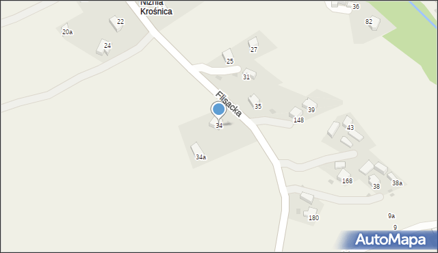 Krośnica, Flisacka, 34, mapa Krośnica