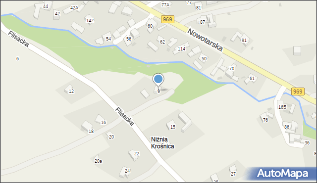 Krośnica, Flisacka, 9, mapa Krośnica