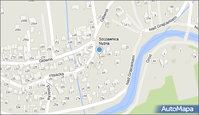 Szczawnica, Flisacka, 1, mapa Szczawnica