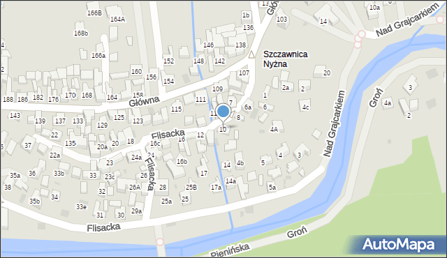 Szczawnica, Flisacka, 10, mapa Szczawnica