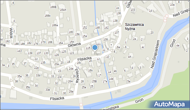 Szczawnica, Flisacka, 13a, mapa Szczawnica