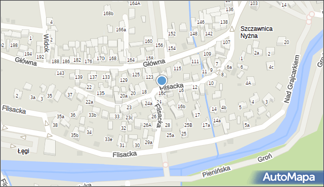 Szczawnica, Flisacka, 16c, mapa Szczawnica