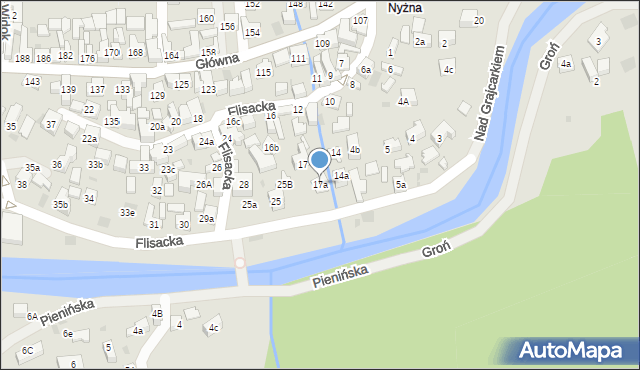 Szczawnica, Flisacka, 17a, mapa Szczawnica