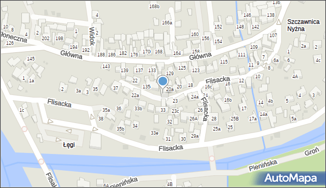 Szczawnica, Flisacka, 21, mapa Szczawnica