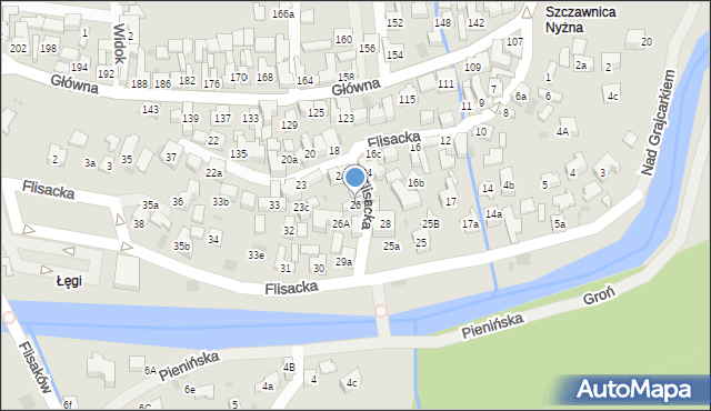 Szczawnica, Flisacka, 26, mapa Szczawnica