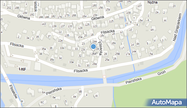 Szczawnica, Flisacka, 26A, mapa Szczawnica