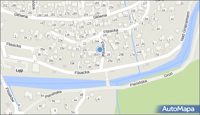 Szczawnica, Flisacka, 29, mapa Szczawnica