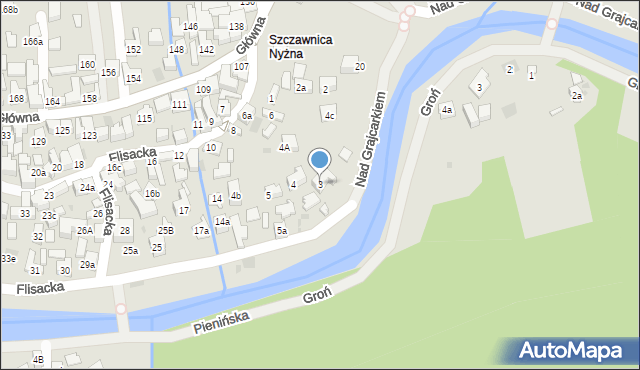 Szczawnica, Flisacka, 3, mapa Szczawnica