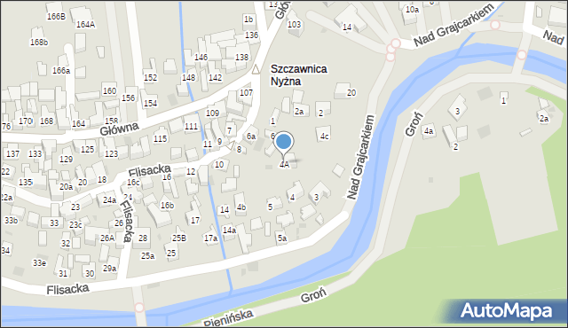 Szczawnica, Flisacka, 4A, mapa Szczawnica