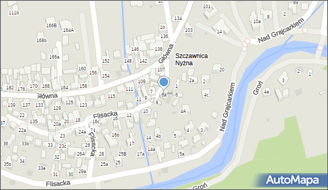 Szczawnica, Flisacka, 6a, mapa Szczawnica