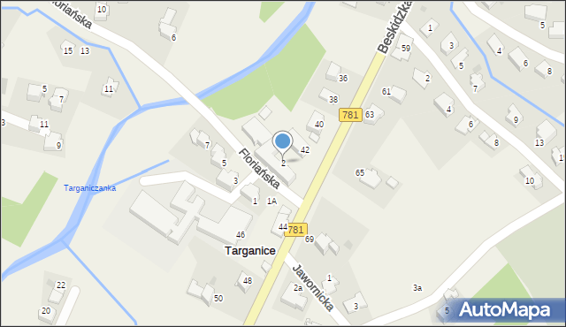 Targanice, Floriańska, 2, mapa Targanice