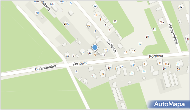 Beniaminów, Fortowa, 9, mapa Beniaminów
