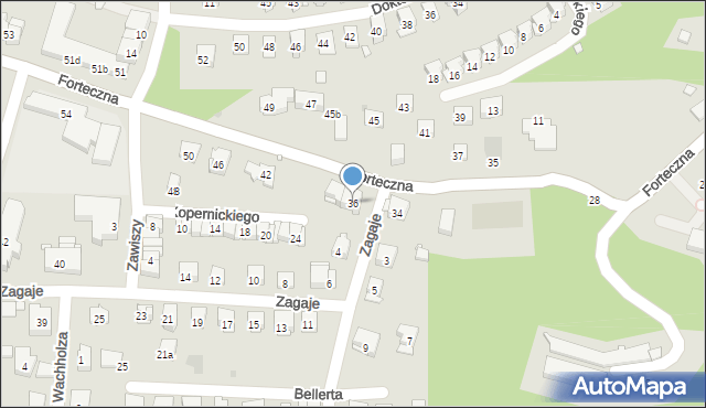 Kraków, Forteczna, 36, mapa Krakowa