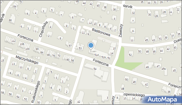 Kraków, Forteczna, 51f, mapa Krakowa