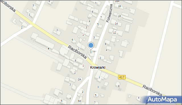 Krowiarki, Folwarczna, 1, mapa Krowiarki