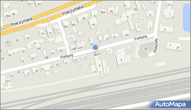 Warszawa, Fortuny, 9A, mapa Warszawy
