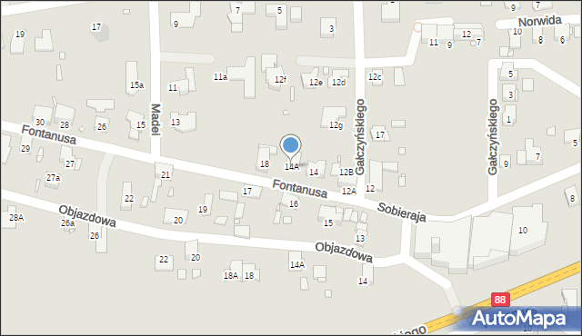 Zabrze, Fontanusa Walerego, prof., 14A, mapa Zabrza