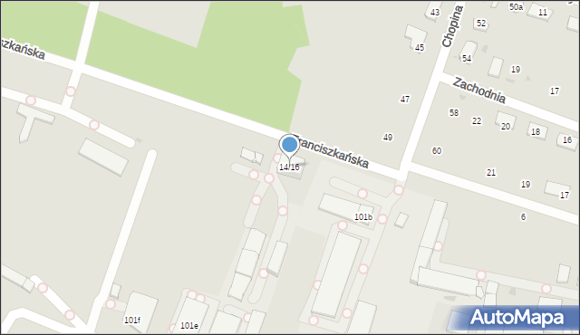 Aleksandrów Łódzki, Franciszkańska, 14/16, mapa Aleksandrów Łódzki