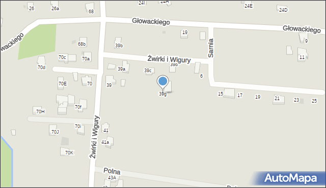 Andrychów, Franciszka Żwirki i Stanisława Wigury, 39g, mapa Andrychów