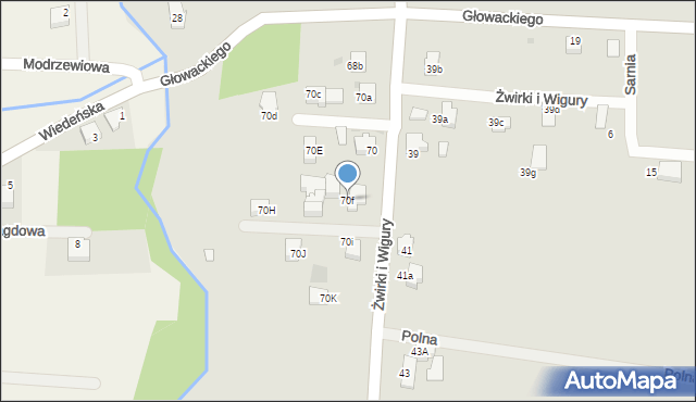 Andrychów, Franciszka Żwirki i Stanisława Wigury, 70f, mapa Andrychów