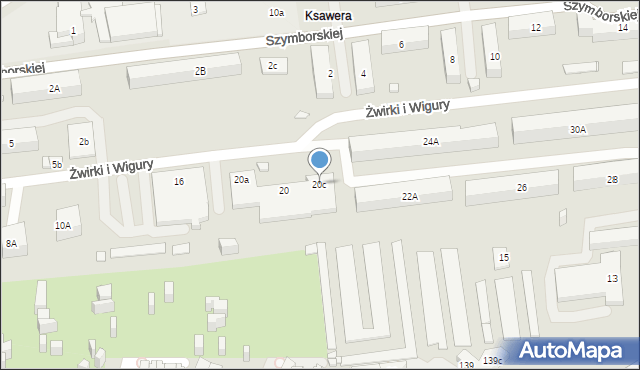 Będzin, Franciszka Żwirki i Stanisława Wigury, 20c, mapa Będzin