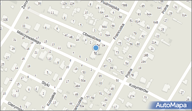 Biała Podlaska, Francuska, 52i, mapa Białej Podlaskiej